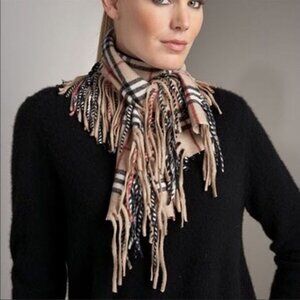 Authentic Burberry Double Fringe 100% Cashmere Scarf--England